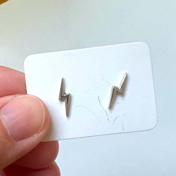 Sterling Silver Lightning Bolt Stud Earring - Picture 3 of 3